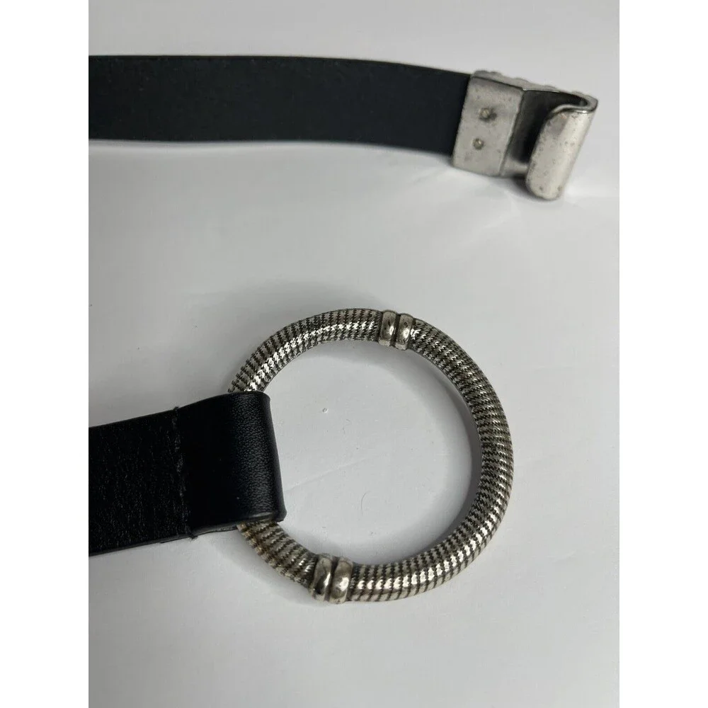 Chicos Genuine Leather Clasp Belt Women's Small Black Ring Clasp Adjustable